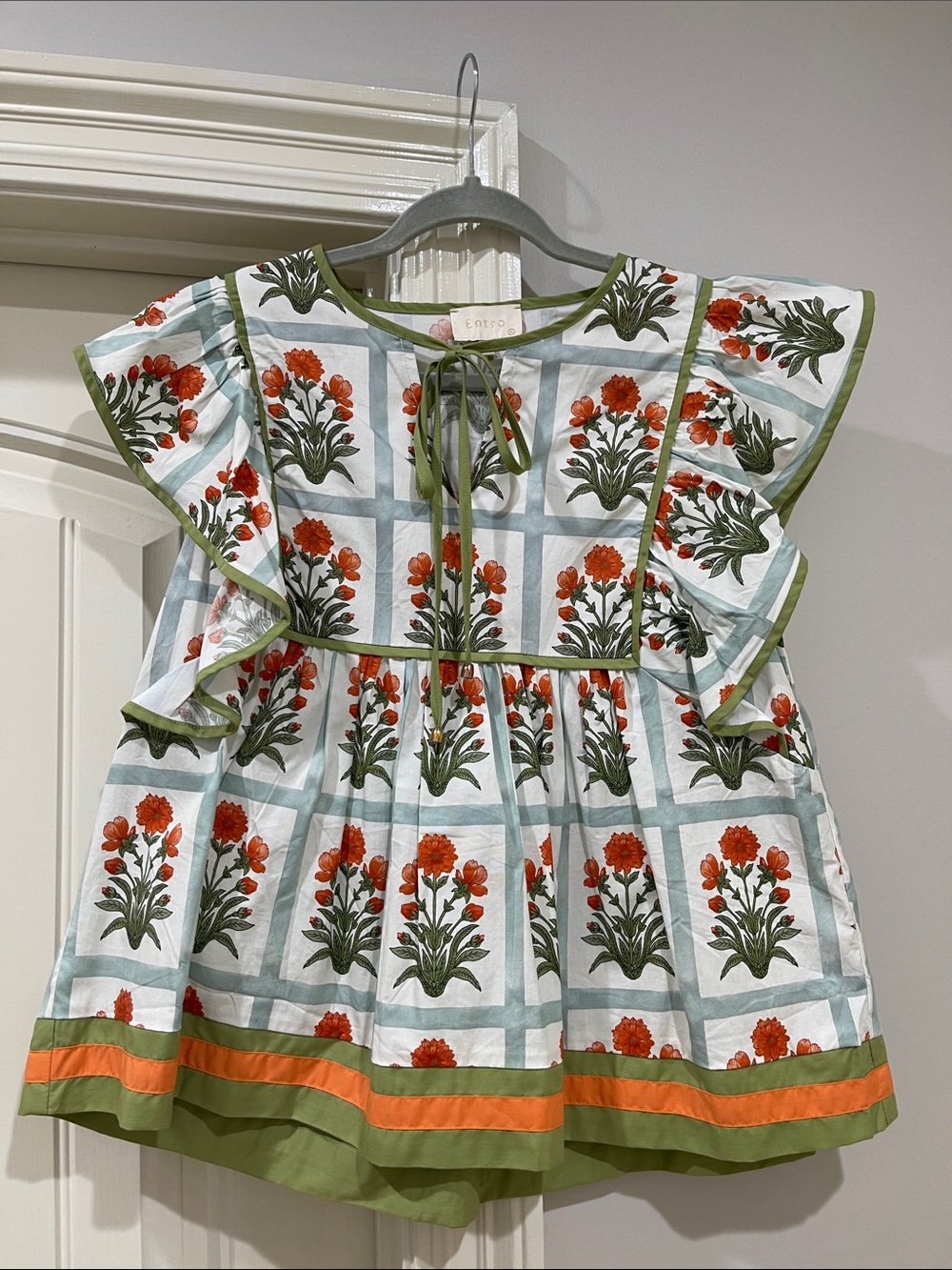 Entro Floral Tie-Front Top with Ruffle Sleeves